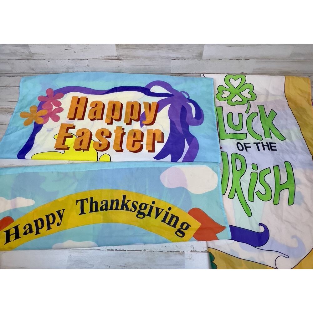 Lot of 3 Assorted Large Garden Flags 41.5" X 28" Thanksgiving, Easter, St Patty